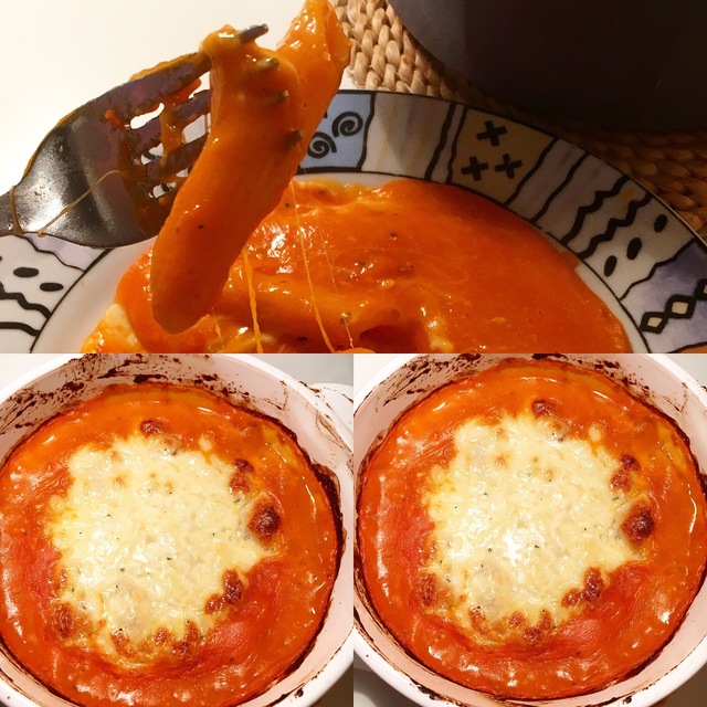 Nudeln in Tomatencreme mit Mozzarella überbacken