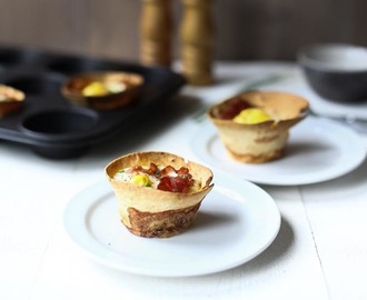 Cracking bacon and egg breakfast tortilla cups