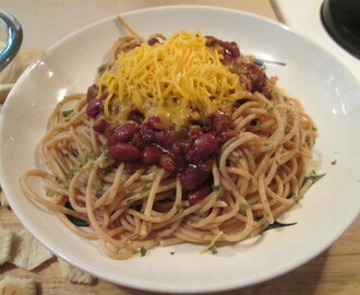 Cincinnati Style 4 Way – Spaghetti, Turkey Chili, Beans, and Cheese