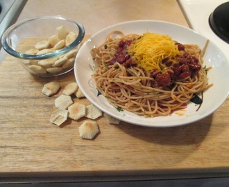 Cincinnati Style 4 Way - Spaghetti, Turkey Chili, Beans, and Cheese