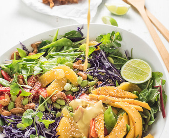 Thai Chopped Salad with Sweet Sesame Mango Dressing and Crispy Wontons
