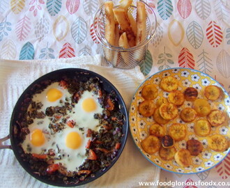 Callaloo Baked Eggs and Bammy Soldiers