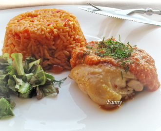 Томатный рис с курицей под моле «Эспаньол»