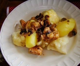 Danie z patelni - kurczak, pieczarki, kalafior i ziemniaki