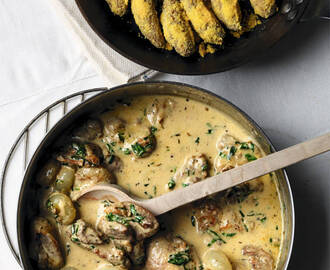 Fransk kycklinggryta med polentastekt potatis
