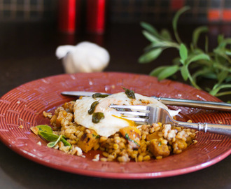 Barley Risotto With Golden Beets, Soft Egg, & Sage Browned Butter