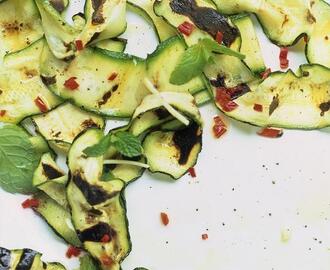 Courgette salad with mint, garlic, red chilli, lemon & extra virgin olive oil