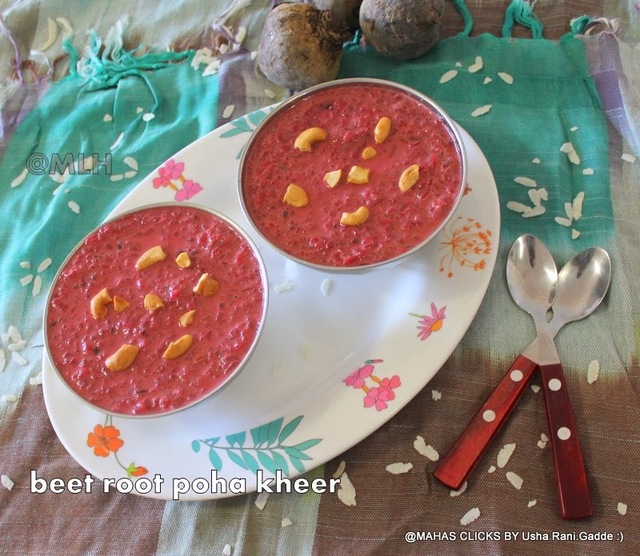 Beet root Poha kheer/Beet root rice flakes kheer/Beet root atukula payasamstep by step pictures/Healthy low calorie kheer recipes with jaggery