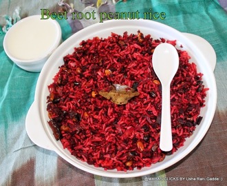 Beet root peanut rice/Easy healthy left over rice recipes/Mahas own recipes/ Step by step pictures/How to make health indian version beet root rice without chili powder for kids