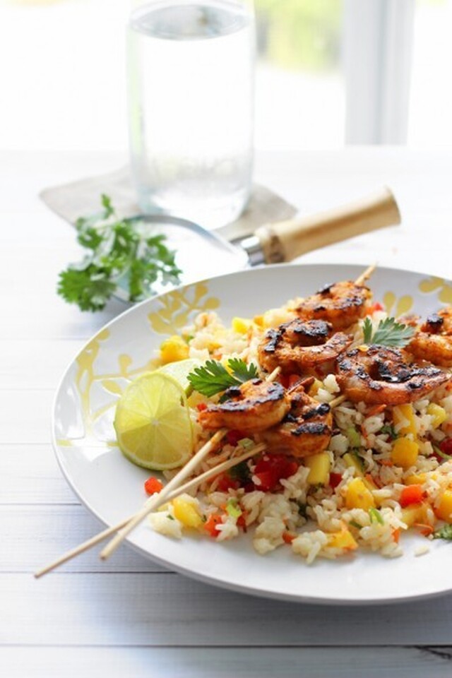 Mango Salad with Grilled Curry Shrimp