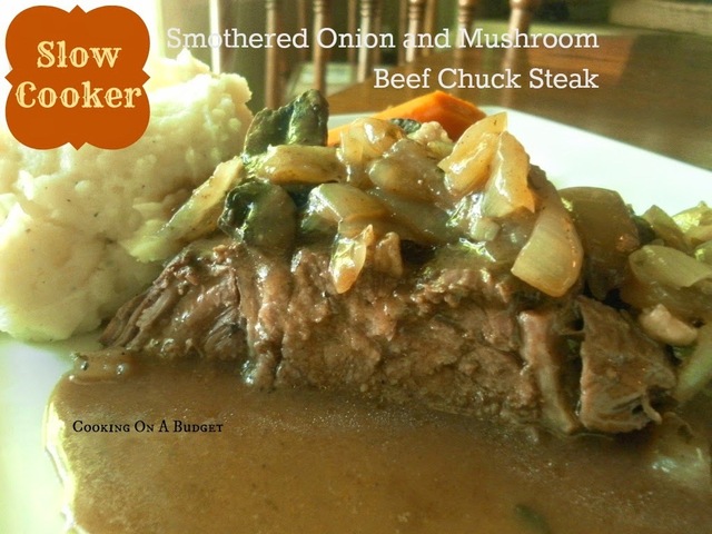 Slow Cooker Smothered Onion and Mushroom Beef Chuck Steak
