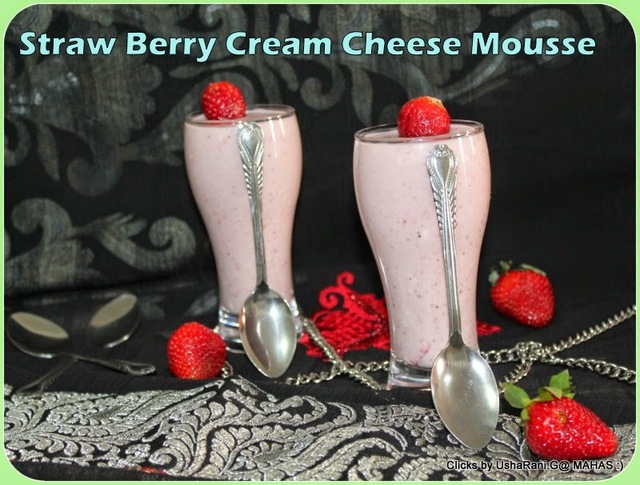 Strawberry cream cheese mousse/ Strawberry mousse with 4 ingredients/ Easy no bake strawberry mousse/Step by step pictures/ quick and easy strawberry recipes/cream cheese recipes