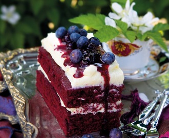 Red velvet loaf cake with blueberries