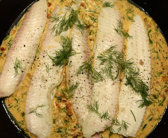 Fisch in Dörrtomaten Meerrettich Sauce mit Dill