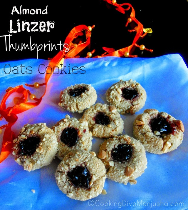 Almond Linzer thumbprint Oats cookies