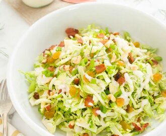 Shaved Brussels Sprout Salad with Apples, Bacon, and Hazelnuts