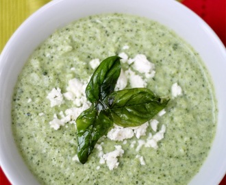 Quick Creamy Broccoli Soup with Feta and Fried Basil