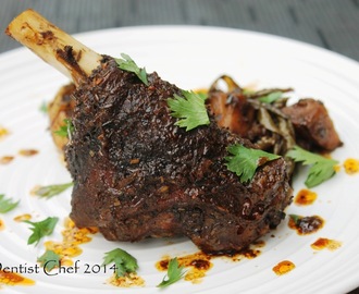 Roasted Baby Goat Leg (Cabrito or Kid Mutton) with Spicy Harissa Herbs, Red Potato and Chayote