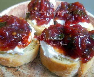 Tapas Thursday - Crostini with Goat Cheese and topped with Tomato Basil Jam