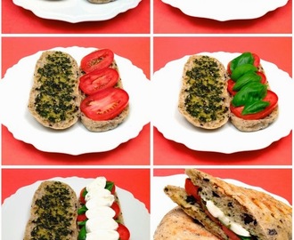 Recette italienne: Panini à la Mozzarella fraîche, Tomate, Pesto et Basilic