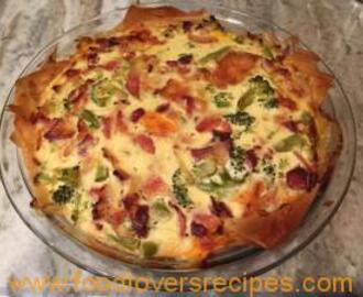 Camembert, Blue Cheese, Asparagus, Broccoli and Bacon Quiche