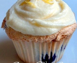 Blueberry Angel Food Cupcakes With Lemon Cream Cheese Frosting