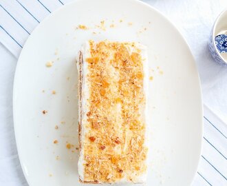 Honey Sponge Cake with Lemon and Almond Praline