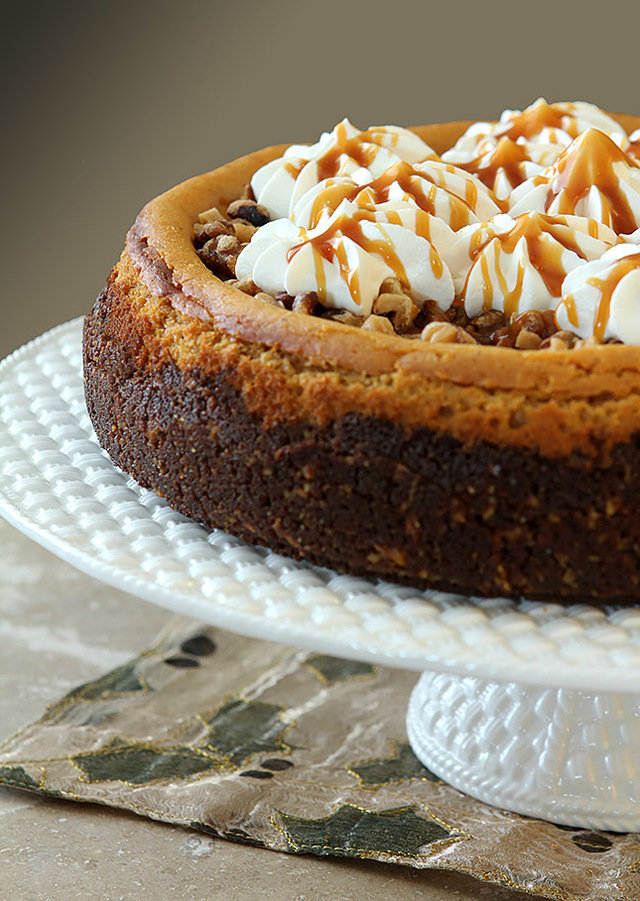 Brown Sugar Pumpkin Cheesecake with Bourbon and Toasted Walnuts