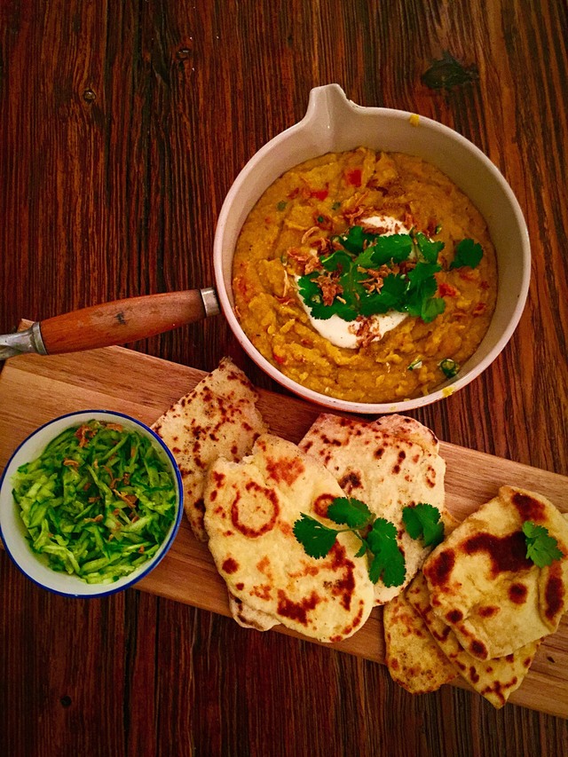 Lentil Curry with Homemade Naan Bread
