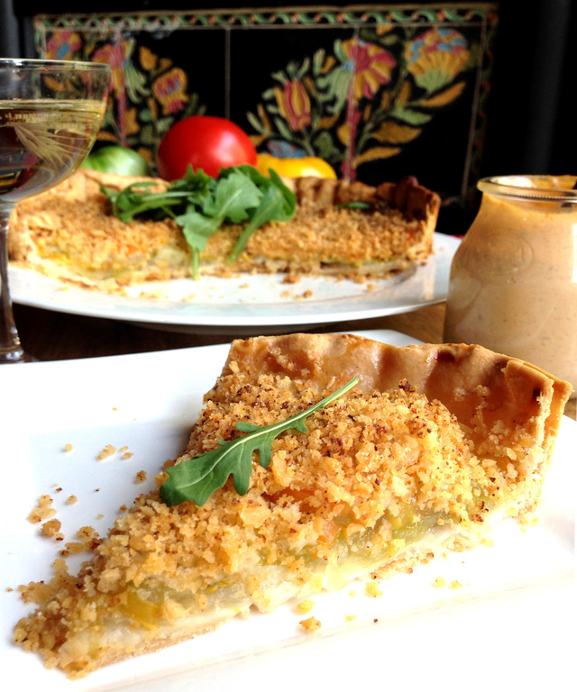 Tomato Pie (Tart) with Not-Fried Green Heirloom Tomatoes & Spicy Remoulade (Vegetarian or Vegan)