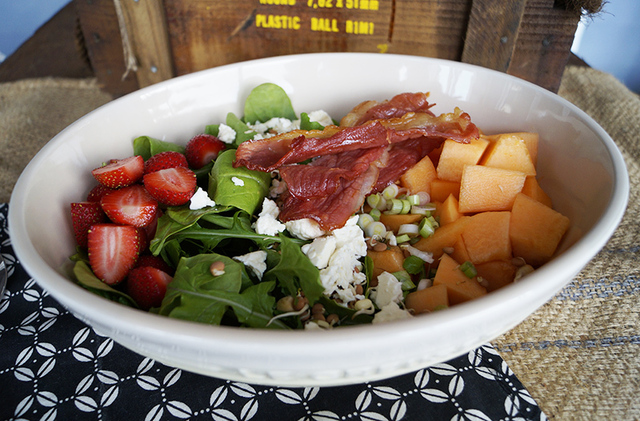 Happy New Year: Melon and strawberry salad with bacon and feta