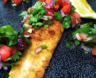Chickpea Battered Sole with Tomato & Basil Salsa