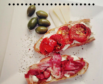 BAKED BAGUETTE WITH RICOTTA, TOMATOES, PECORINO AND PROSCIUTTO