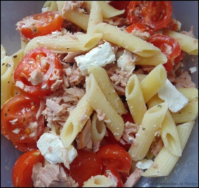 Salade de pâtes, thon, tomates et feta