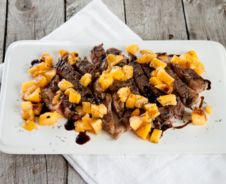 Peppered Steak with Grilled Peach Salsa