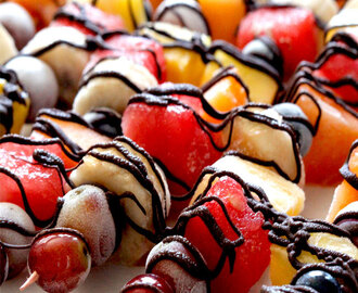 Chocolate Drizzled Frozen Fruit Skewers