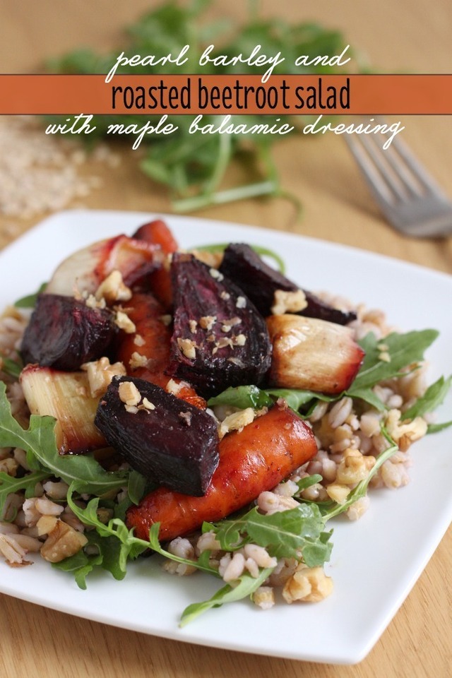 Pearl barley and roasted beetroot salad with maple balsamic dressing