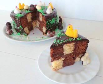 Gâteau damier de Pâques facile et sans moule spécial (Easy Easter cake checkered without special mold)