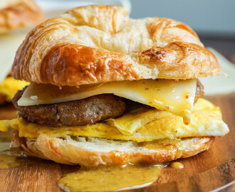 #FoodieExtravaganza Croissants: Sausage Egg and Cheese Croissants with Maple Dijon Sauce