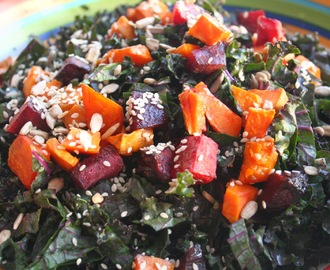 Shredded Kale, Sweet Potato and Beet Salad with Cilantro Lime Dressing