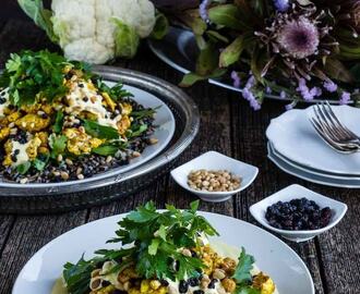 Roasted Cauliflower and Chickpea Salad with Saffron Dressing