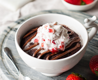 Chocolate Nutella Mug Cake w/ Strawberries & Coconut Cream