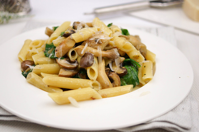 Pasta in a Gorgonzola Sauce with Spinach, Mushrooms and Fresh Herbs