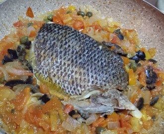 Fish in Tomatoes, Olives and Capers