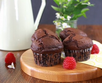 Muffins « aériens » double chocolat framboise {sans gluten – sans beurre – sans huile}