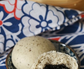 Black Sesame Steamed Buns 黑芝麻包 with Homemade Black Sesame Paste