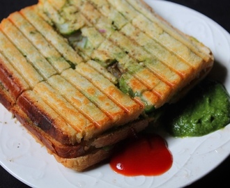 Triple Veg Grilled Sandwich Recipe / Bombay Vegetable Grilled Sandwich Recipe
