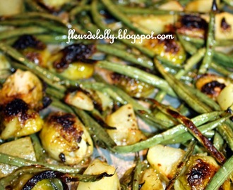 Roasted Brussels Sprouts, Green Beans & Potatoes with Lemon Pepper and Dill