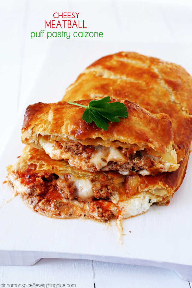 Cheesy Meatball Puff Pastry Calzone