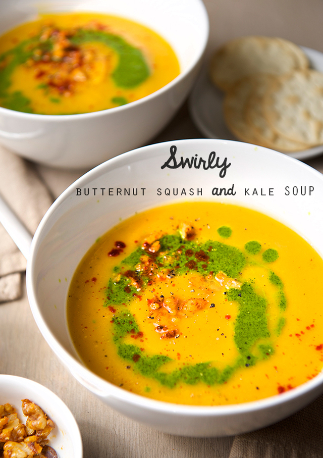 Swirly butternut squash and kale soup